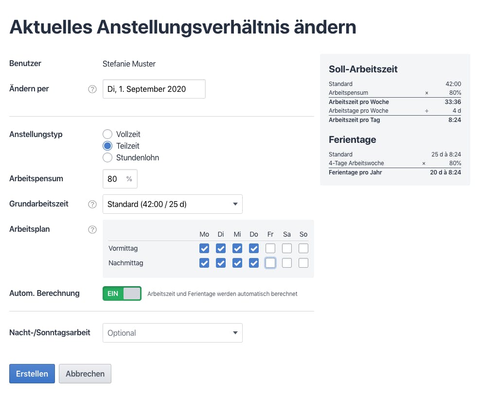 Änderung eines Anstellungsverhältnisses
