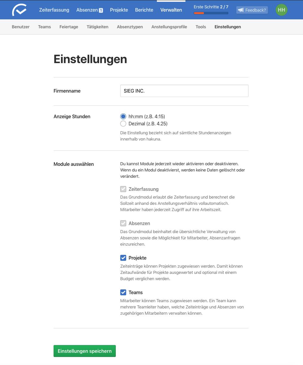Einstellungen und Module können einfach angepasst werden.