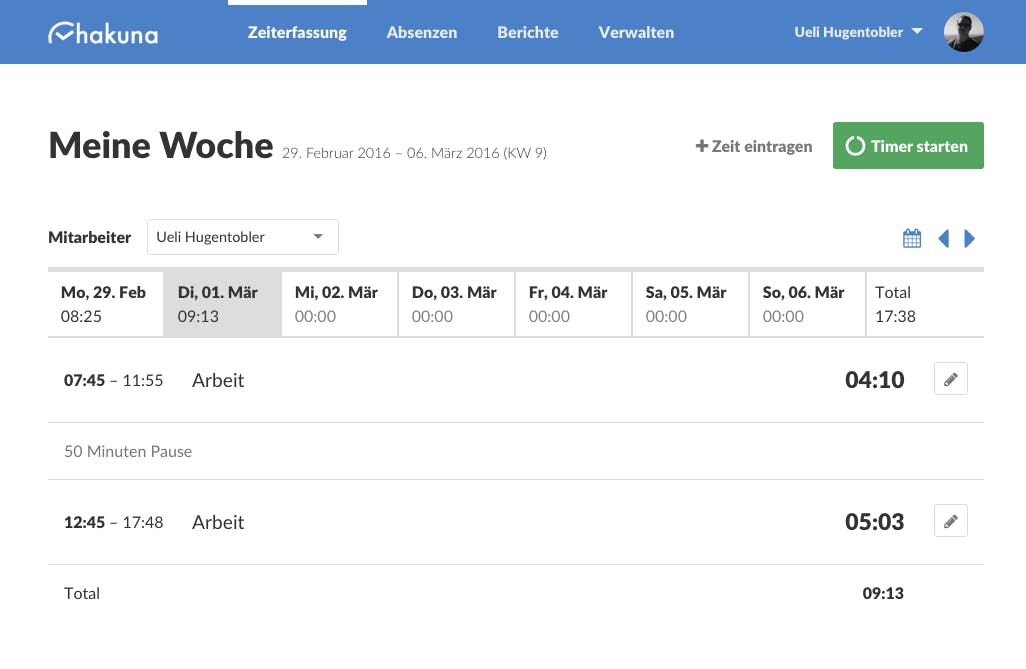 Anzeige von Pausen
