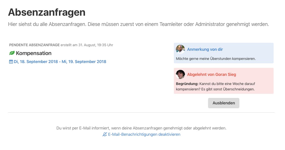 Bemerkungen und Ablehnungsgrund schaffen mehr Transparenz