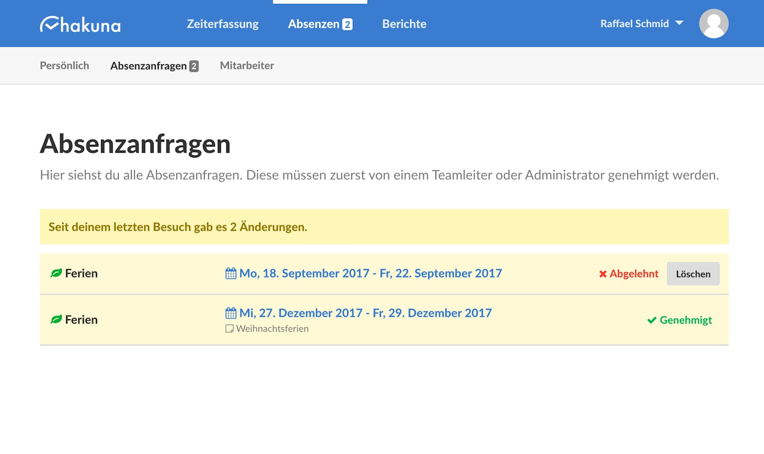 Änderungen Absenzanfragen Mitarbeiter
