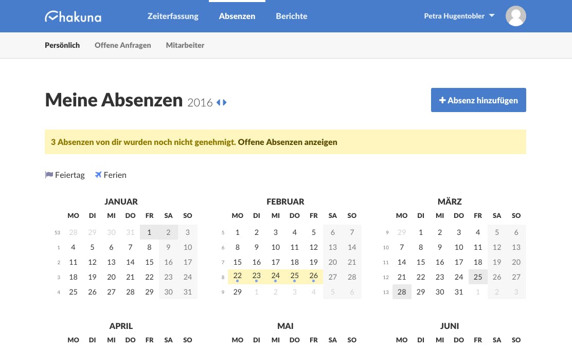 Anzeige offene Absenzanfragen im persönlichen Kalender