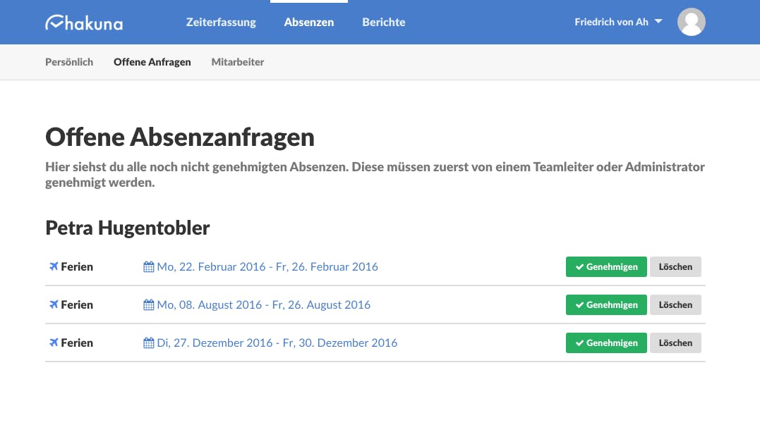 Übersicht der Absenzanfragen