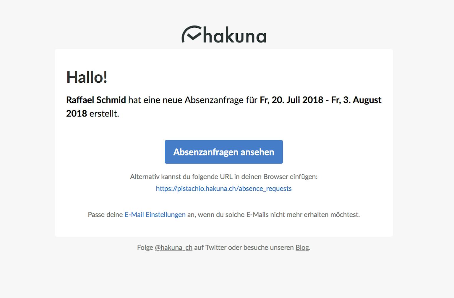 E-Mail-Benachrichtigung für eine Absenzanfrage