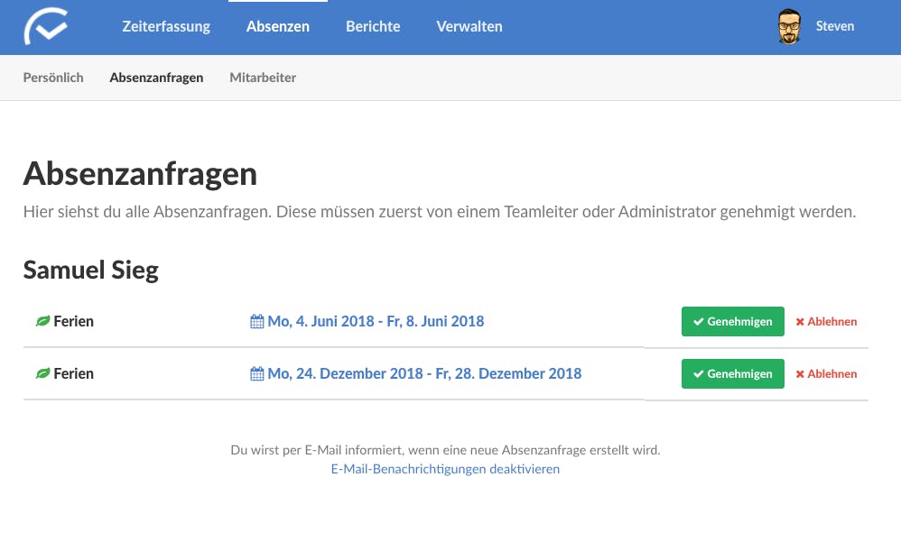 Übersicht Absenzanfragen