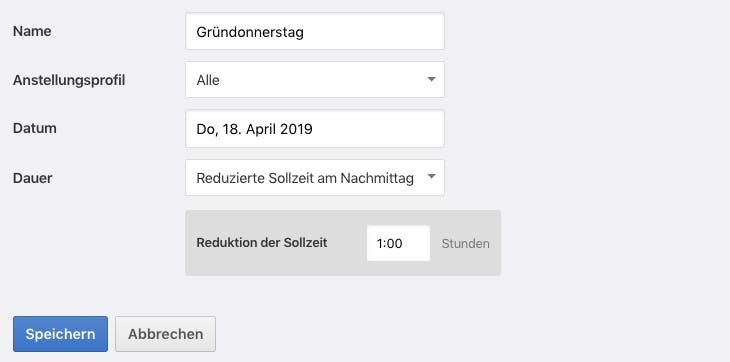 Stundenreduzierte Feiertage bieten die Möglichkeit, die Sollzeit vor oder an gewissen Feiertagen teilweise zu reduzieren