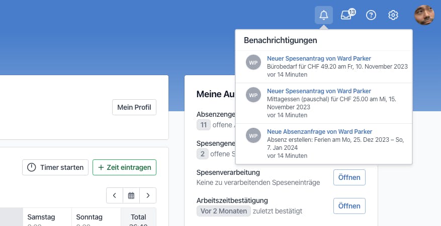 Benachrichtigungsübersicht